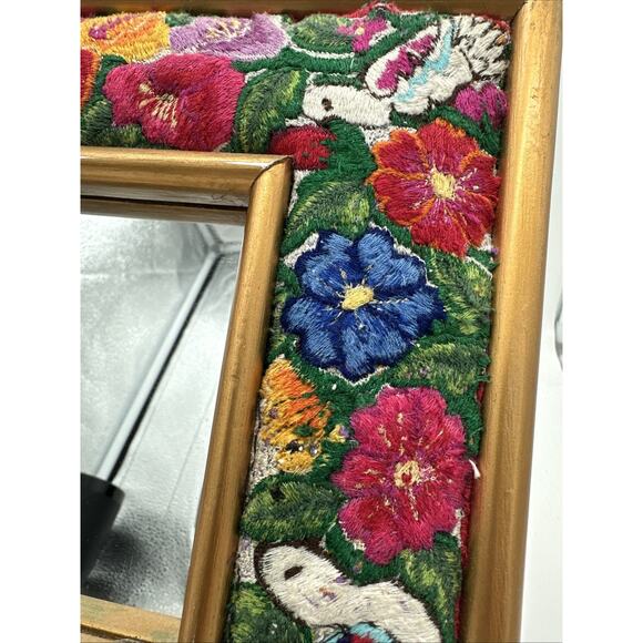 Vintage Mid Century Needlepoint Floral Birds Mirror Embroidery - Picture 4 of 8